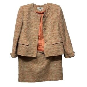 Le Suit Skirt Suit Career Office Interview Business Peach Linen Blend‎ 8P Easter